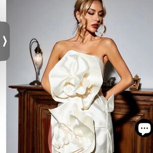 Elegant Strapless Cream Dress with Floral Accents
